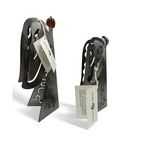 METALLIC EVOLUTION Steel Angel Sculptures Set Artistic Glass Marble Accents Cana - Picture 2 of 10